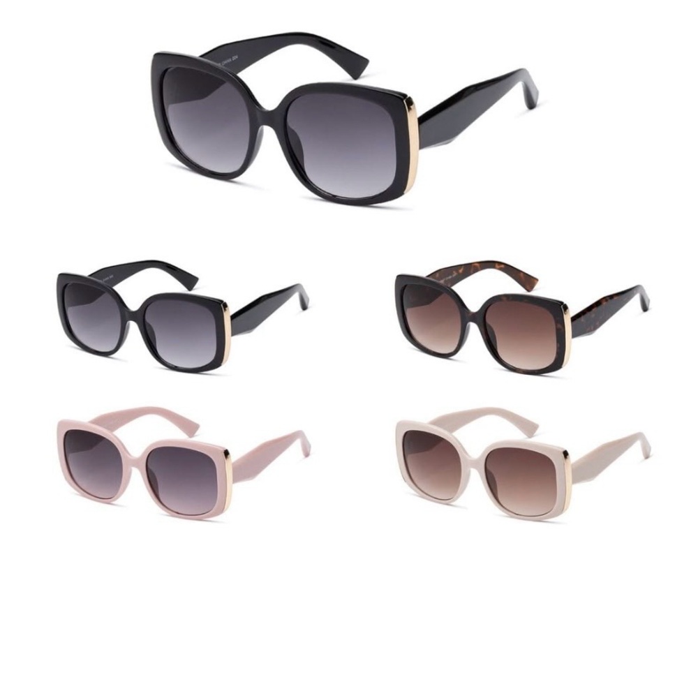 Oversized Square Women’s Sunglasses with Gold Trim. 100% UV Protection. - Picture 3 of 10